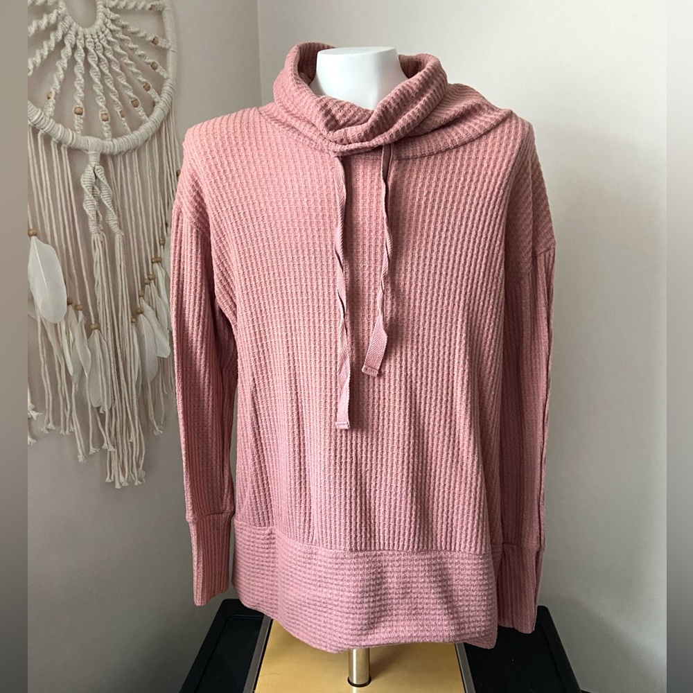 Como Vintage Women’s Pink Waffle Knit Cowl Neck Sweater Size Small